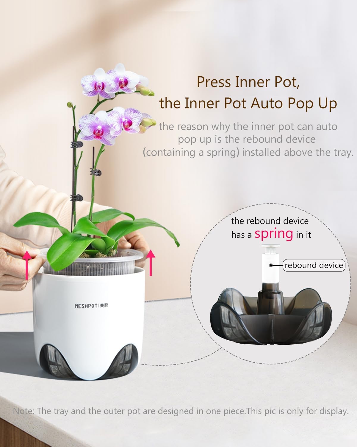 6 inch Orchid Pots with Holes for Repotting with Excellent Airflow, Set of 2, Double Layer Plastic Imitate Ceramic Orchid Planter, Clear Orchid Pot Match Decorative Orchid Container