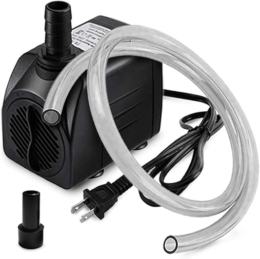 PULACO 160GPH Small Fountain Pump, Ultra Quiet Submersible Water Pump (600L/H, 10Watt) with 3.3 ft Tubing for Aquariums, Pond Fountain, Water Feature, Indoor Fountains