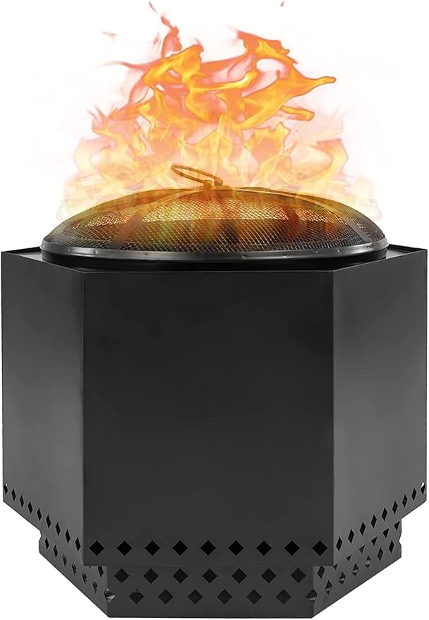 Dragonfire Smokeless Firepit, Accessories Included: Spark Screen, Base Stand, and Weatherproof Cover. Wood Pellet/Log Burning Large Outdoor Fire pit. Matte Black Finish, 23.5 Inch Backyard Patio Size.