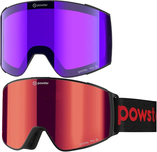Powster Ski Goggles Snow OTG Snowboard Goggles Magnetic Interchangeable Lens Frameless UV Protection Anti-fog mobile Skating