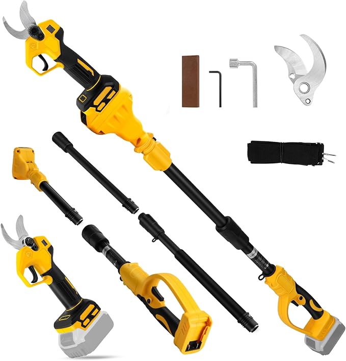Cordless Pruning Shears Compatible with Dewalt 20V, Electric Pruning Shears with Extension Pole up to 4.57m Range, LCD Display 30 mm Battery Pruning Shears & Loppers for Garden (No Battery)