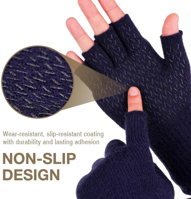 Rahhint Alpaca Wool Fingerless Gloves for Men Women Double-Layer Winter Gloves Warm Windproof Knitted for Typing Driving