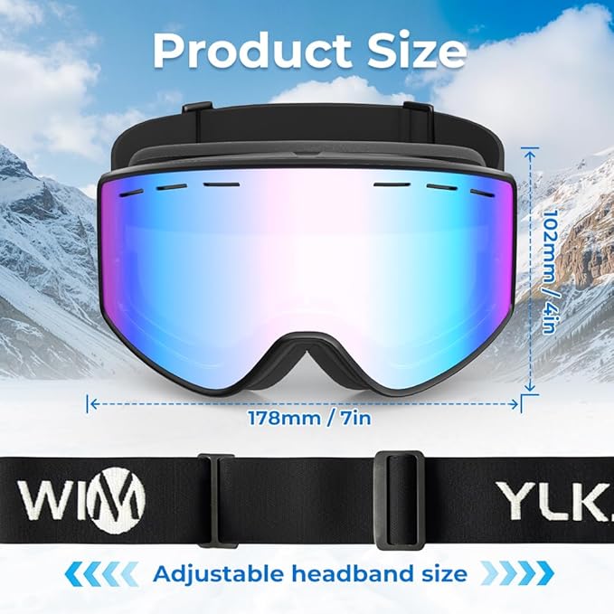 Ski Goggles for Men Women, OTG Snow Goggles, UV Protection Snowboard Goggles for Adult & Youth, Snowmobile, Sledding