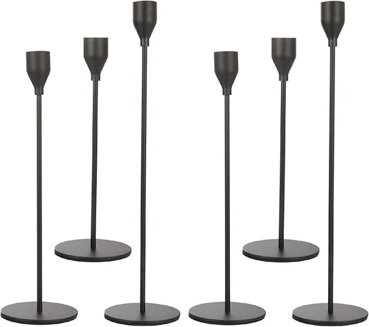 Set of 6 Black Taper Candle Holders Decorative Candlestick Holder for Home Decor, Wedding, Dinning, Party, Anniversary (Black)