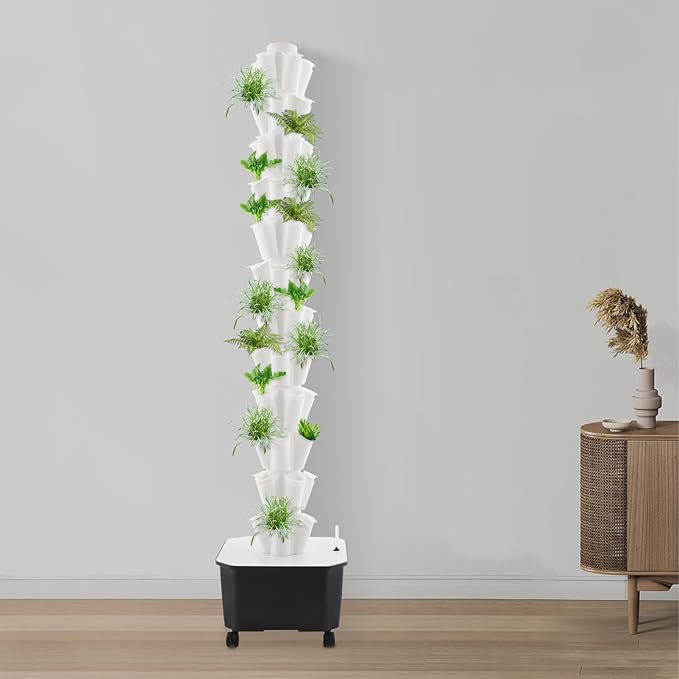 12-Tier 60-Hole Indoor Hydroponic Grow Tower, Vertical Garden System with 6.6Gal Tank & Water Pump, Self-Watering for Herbs, Lettuce, Strawberries, Space Saving Indoor Gardening for Home, Apartment