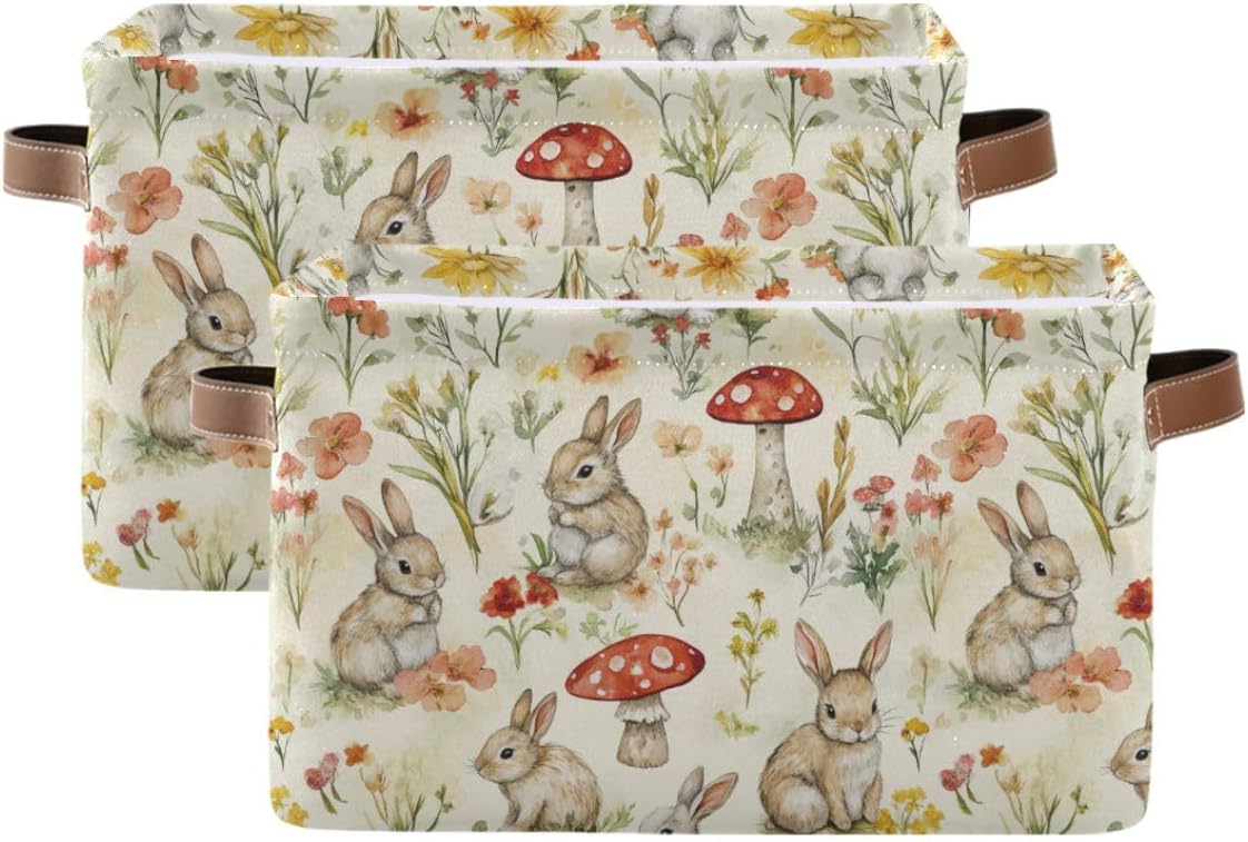 Easter Mushroom Rabbit Rectangular Storage Basket Organizer Bin Shelf Baskets For Clothes Gifts For Home Office Dorm