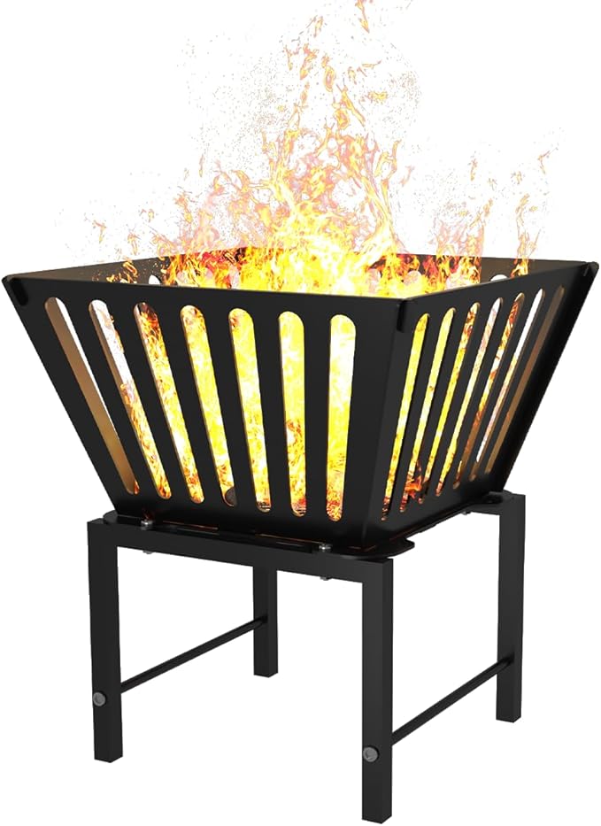 Outdoor Fire Pit — 17 Inch Portable with Storage Bag for Camping, Patio Heating, Picnic and BBQ, Trapezoid Vertical Hollow, Black