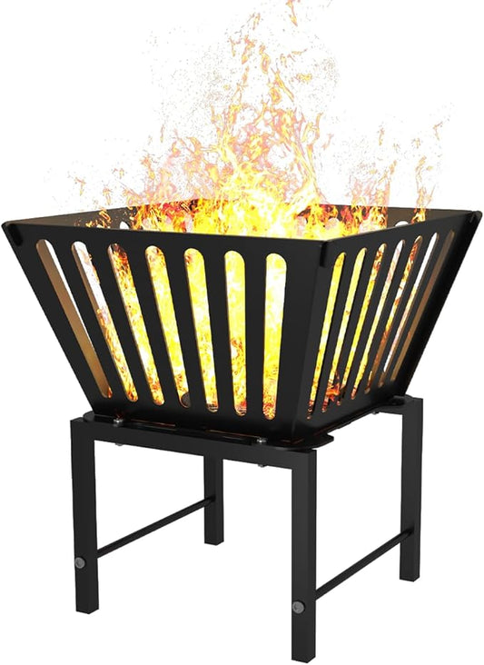 Outdoor Fire Pit — 17 Inch Portable with Storage Bag for Camping, Patio Heating, Picnic and BBQ, Trapezoid Vertical Hollow, Black