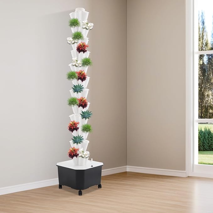 12-Tier 60-Hole Indoor Hydroponic Grow Tower, Vertical Garden System with 6.6Gal Tank & Water Pump, Self-Watering for Herbs, Lettuce, Strawberries, Space Saving Indoor Gardening for Home, Apartment