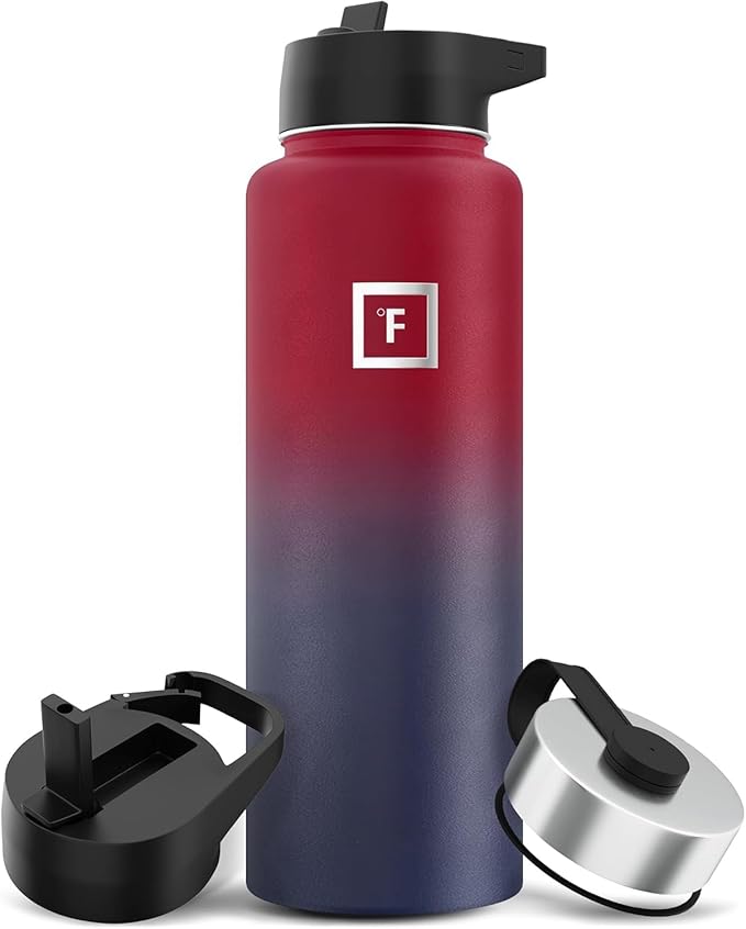 IRON °FLASK Camping & Hiking Hydration Flask with Straw, Wide Mouth Insulated Stainless Steel Sports Water Bottle - 40 oz Dark Rainbow