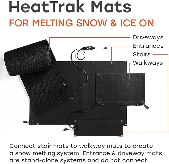 HeatTrak Heated Snow Melting Mats for Stairs - Heated Outdoor Mats - Electric Snow Melting Mats for Winter Snow Removal - Trusted Snow and Ice Melting Mats and No-Slip Stair Heating Mats (10" x 48")