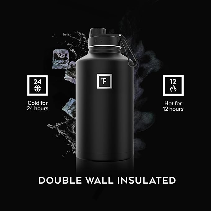 IRON °FLASK Camping & Hiking Hydration Flask with Spout, Wide Mouth Insulated Stainless Steel Sports Water Bottle - 64 oz Dark Night