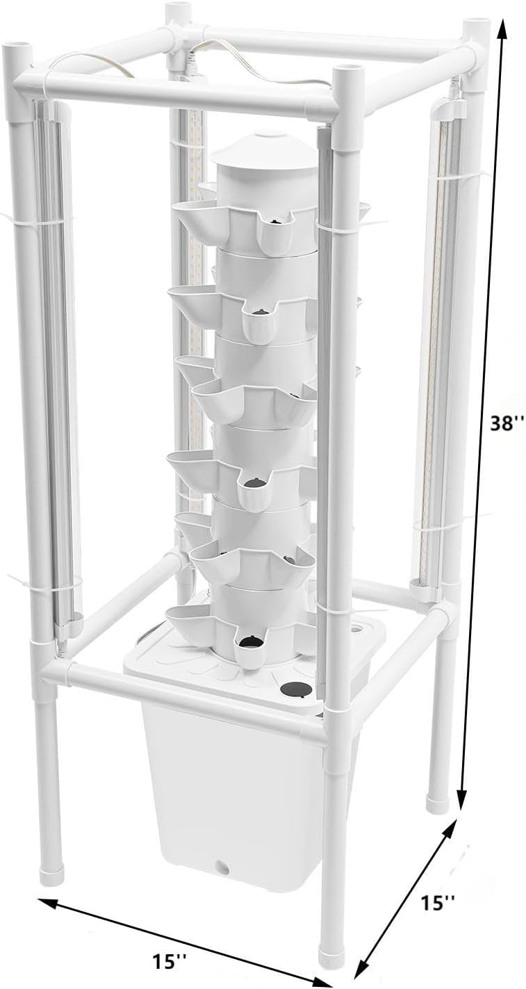 Hydroponic Growing Tower System Kit, 30-Plant Vertical Hydroponics Garden Tower with LED Grow Light, for Outdoor Indoor Herbs Fruits Vegetables Smart Garden Planter Kit