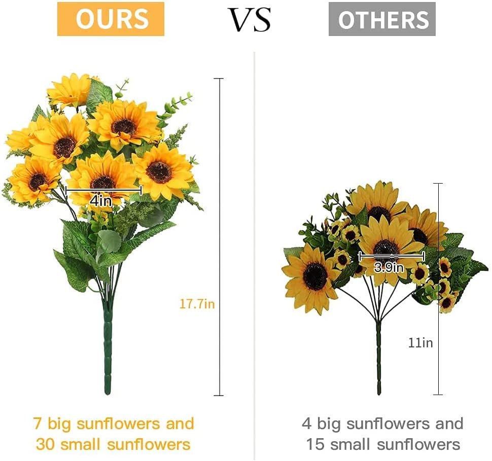 AmyHomie Artificial Sunflower Bouquets,2 Bunches Fake Flowers for Outdoors Baby Shower Home Wedding Fall Decor, Bride Holding Flowers,DIY Garden Craft Art Decor