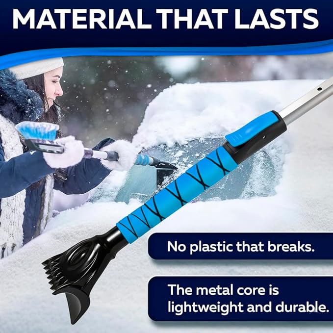 34.5" Snow Brush & Ice Scrapers for Car Windshield with Foam Grip for Cars Extendable, SUV, Trucks - Detachable Сar Scraper - No Scratch - Heavy Duty Handle, Snow Broom, Remover, Easy Scraper, Blue