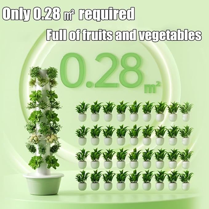 Hydroponic Tower Indoor/Outdoor Smart Garden for Herbs, Fruits, and Vegetables, 5/7/9 Layers, Vertical Aeroponic Growing Kit with Smart Timer, Silent Water Pump, Space-Saving,28holes