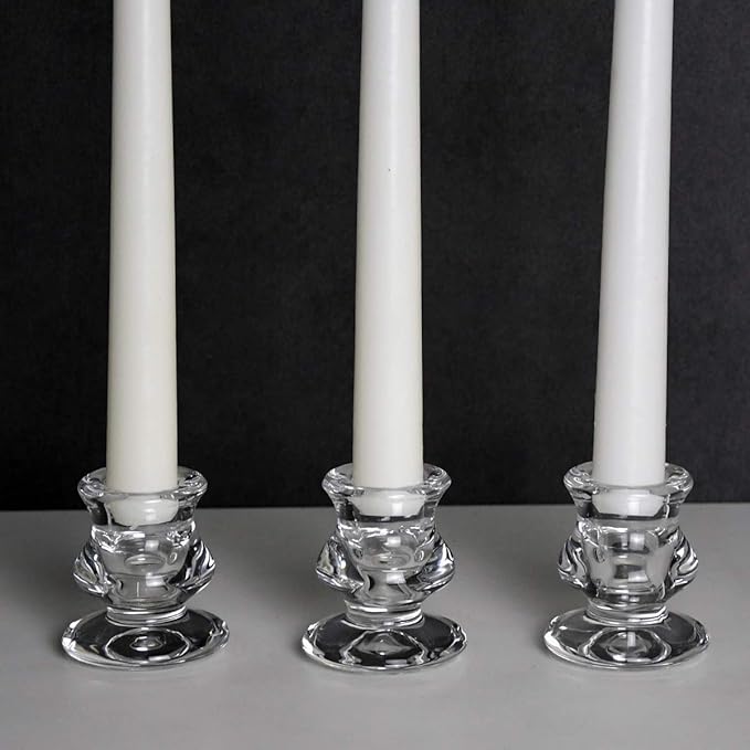 Clear Glass Candlestick Holders, Set of 2 Taper Candle Holders for Wedding, Decoration and Dinning