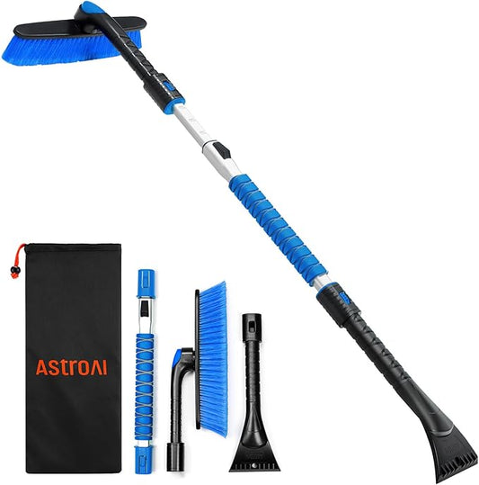 AstroAI 47.2" Ice Scrapers for Car Windshield and Extendable Snow Scraper with Foam Grip and 360° Pivoting Brush Head for Christmas Car Auto Truck SUV(Blue)