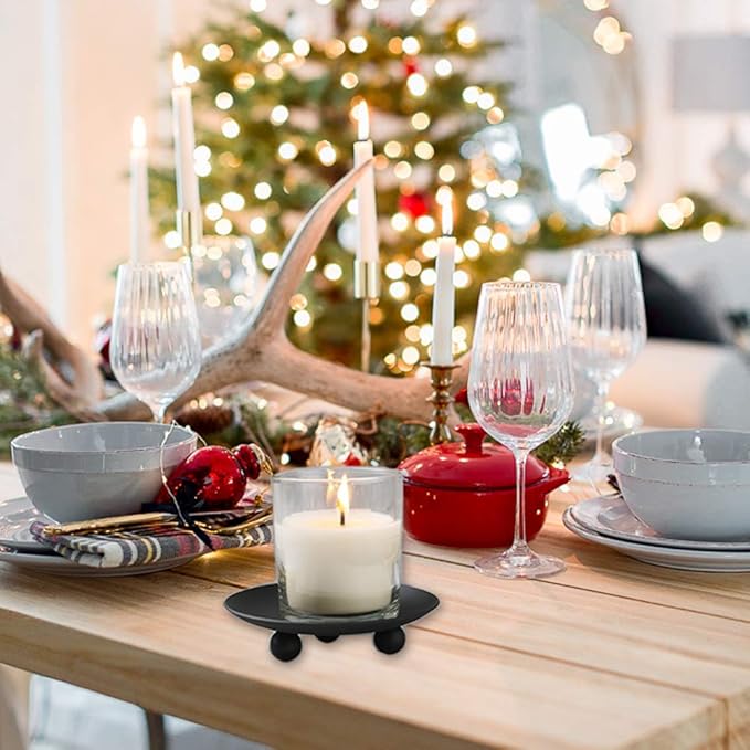 Decorative Iron Plate Candle Holder, Black, Set of 3,Candle Stand for LED & Wax Candles