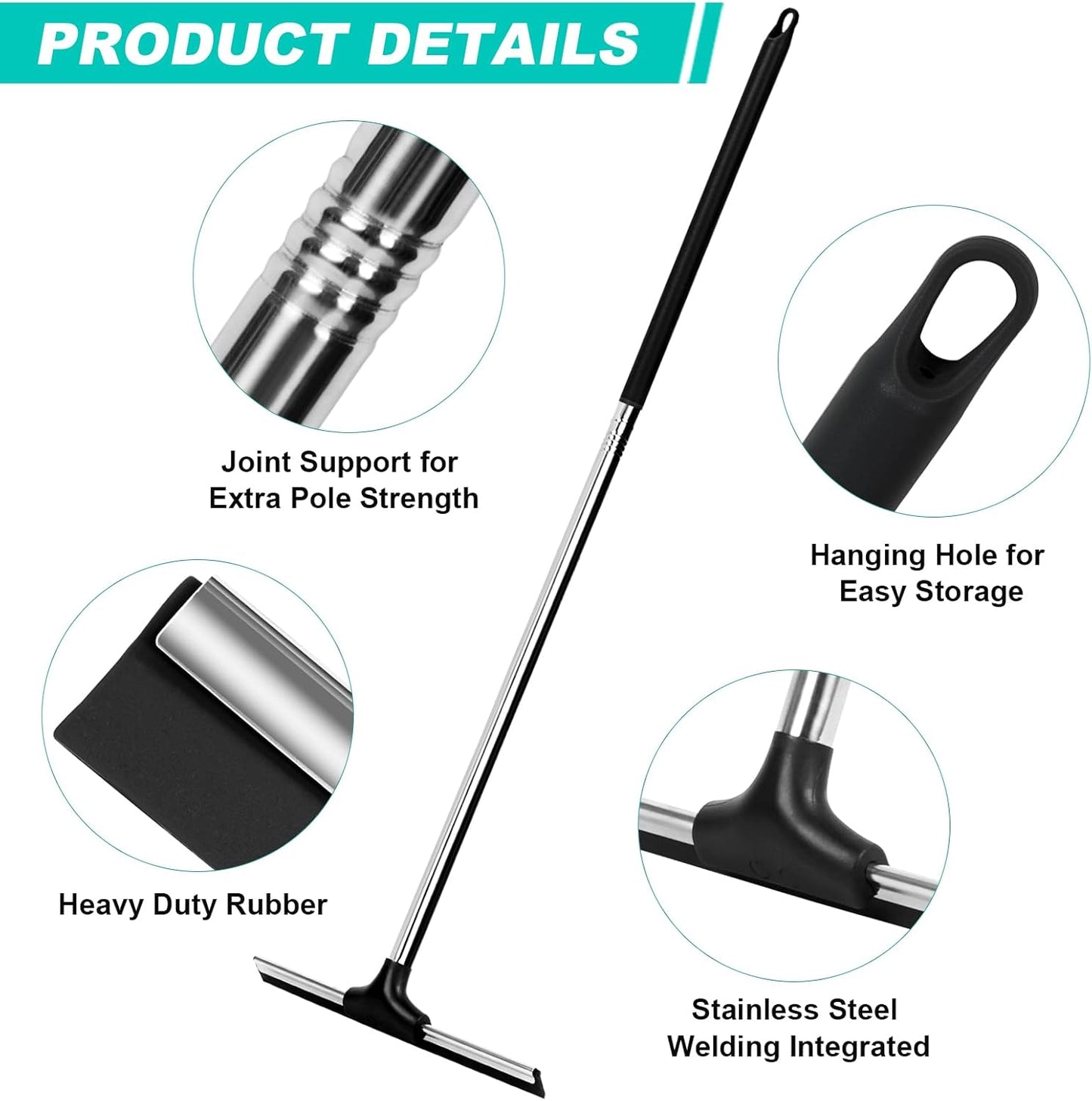 Floor Squeegee Scrubber 59" Long Stainless Steel Handle with 10" Wide Silicon Rubber Blade for Floor Washing and Drying Shower Glass, Garage, Windows, Marble, Wood Surfaces