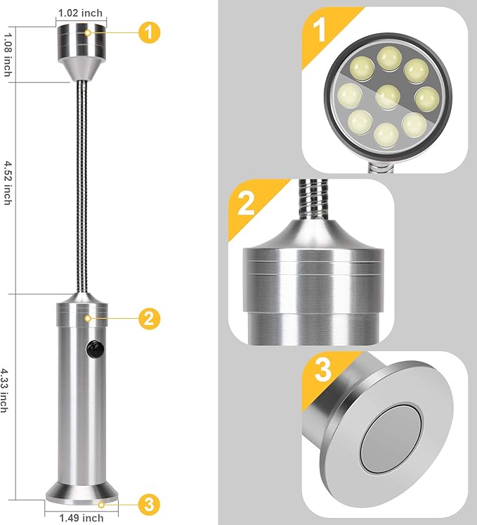 KOSIN Barbecue Grill Light Magnetic Base Super-Bright LED BBQ Lights - 360 Degree Flexible Gooseneck, Weather Resistant, Batteries Included - Pack of