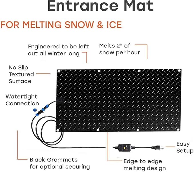 Heated Snow Melting Mats for Entrances - Outdoor Stairs- Non-Slip Winter Removal and Ice Melt Products -Heating Entrance