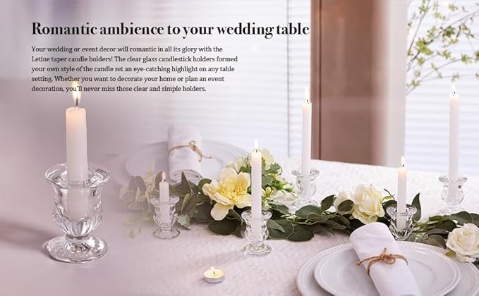 Letine Candlestick Holders Set of 12-2.5" H Taper Candle Holders Bulk - Clear Glass Candle Holder for Rustic Wedding Centerpiece Table Decorations, Halloween & Thanksgiving Decorations Indoor