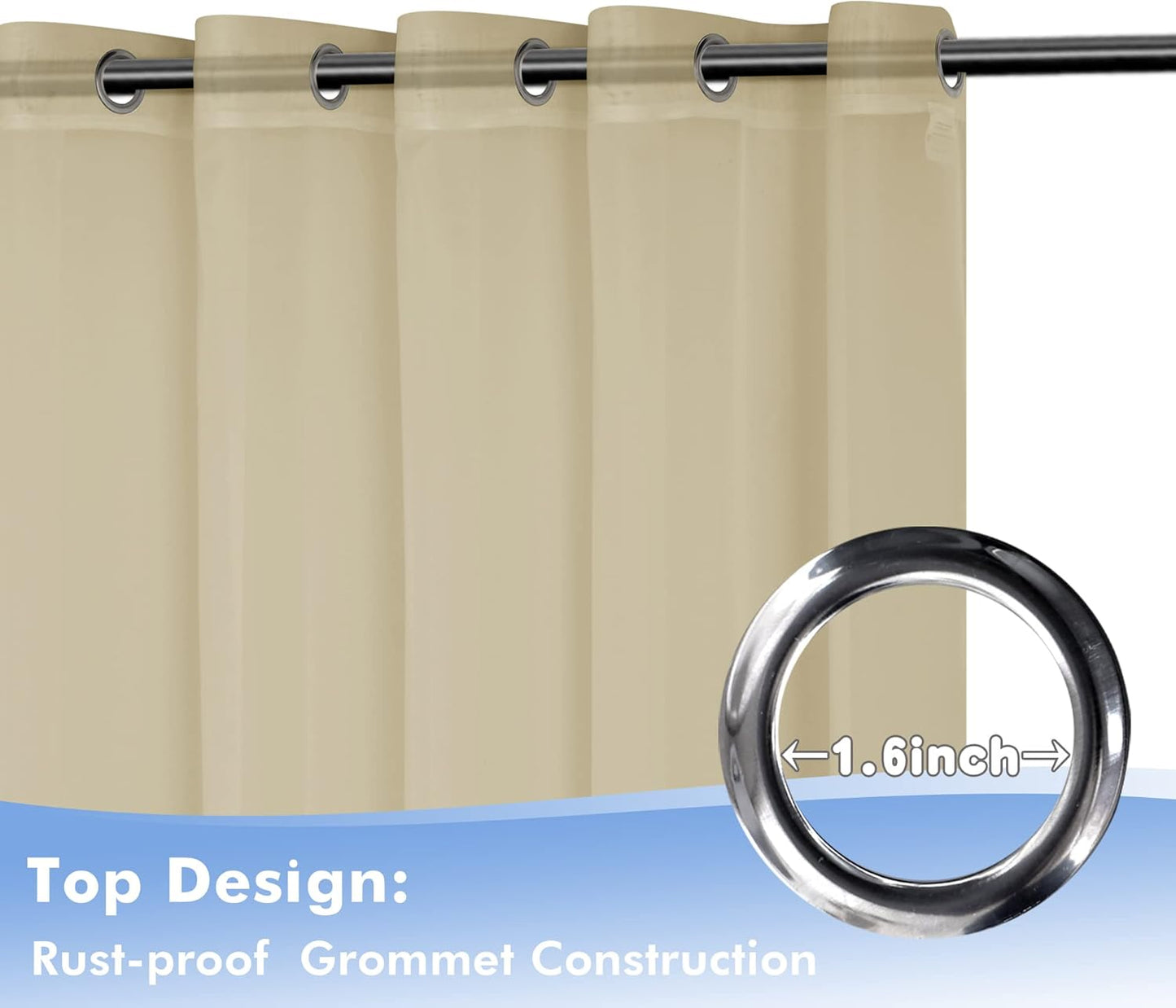 HolidayIdeas Outdoor Sheer Curtains for Patio Waterproof, 4 Panels - 54 x 84 Inch - Light Filtering Voile Outside Curtains Grommet Drapes for Front Porch, Gazebo, Pergola, Backyard, Linen Color
