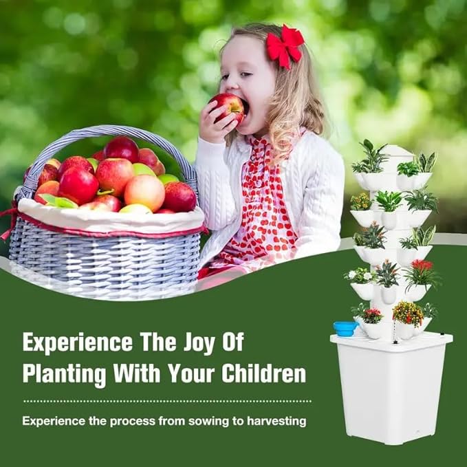 Hydroponic Growing System Outdoor Indoor Vertical Garden Home Gardening System Vertical Garden Planter with Pump and Movable Water Tank Vegetable Plant Gift for Gardening Lover White (30-Plant)