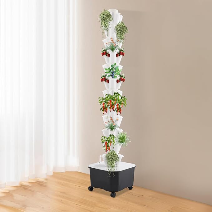 12-Tier 60-Hole Indoor Hydroponic Grow Tower, Vertical Garden System with 6.6Gal Tank & Water Pump, Self-Watering for Herbs, Lettuce, Strawberries, Space Saving Indoor Gardening for Home, Apartment