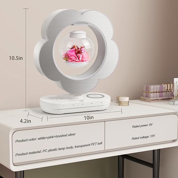 LoveLin Floral Preserved Rose Flowers with Bluetooth Speakers, 5W Magnetic Levitation Table Lamp with Variable Color LED Light, Unique Forever Flower Gift for Women, Girls, Mother and Grandma