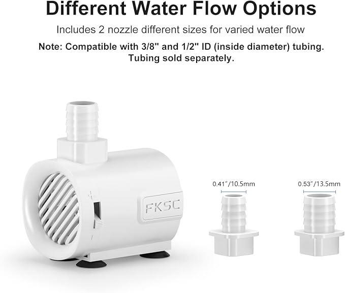 50 GPH Submersible Water Pump - Fountain Pump for Aquarium & Fish Tank Mini, Adjustable Flow Control, Dual-Suction Side/Bottom Intake, Outdoor Water Fountain, Hydroponics, Pond (White)
