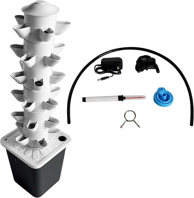 Hydroponic Growing System Outdoor Indoor Vertical Garden Home Gardening System Vertical Garden Planter with Pump and Movable Water Tank Vegetable Plant Gift for Gardening Lover Black (30-Plant)