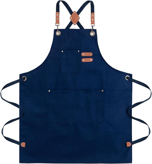 Chef Aprons for Men Canvas Apron with Large Pockets and Adjustable Neck Strap for Cooking,BBQ, Gardening