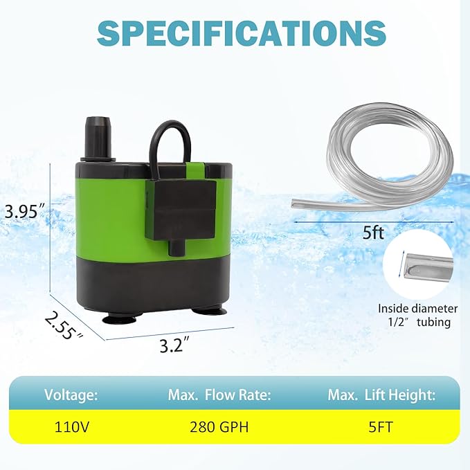 Automatic Submersible Pump With Level Sensor,5 FT Height Fountain Water Pump For Pond, Aquariums,Fish Tank, Hydroponics,Auto Shut off, WP01