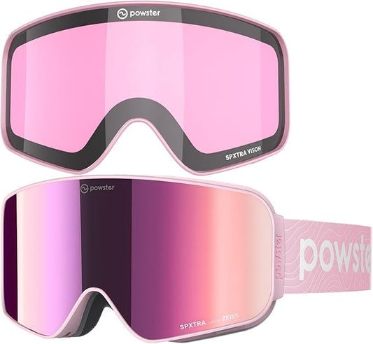Powster Ski Goggles Snow OTG Snowboard Goggles Magnetic Interchangeable Lens Frameless UV Protection Anti-fog mobile Skating