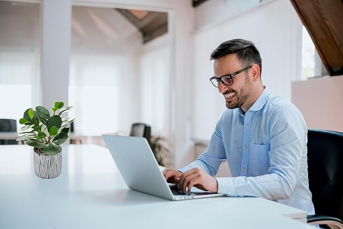 AlphaAcc Fake Plants Real Looking Greenery Artificial Plants Indoor Potted Plant with Rustic Black Clay Planter for Farmhouse Bathroom Bedroom Kitchen Office Table Decor 8"