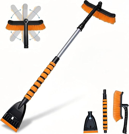 Snow Brush and Ice Scrapers for Car Windshield, 360° Pivoting Brush Head Detachable Snow Scrapers with Ergonomic Foam Grip;36inch Extendable Snow Brushs for Car，SUV and truck,Orange,Car Accessories