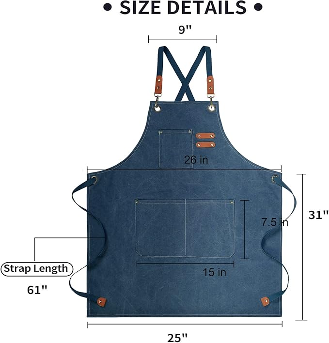 ZOMAO Cotton Canvas Cross Back Apron for Men and Women,Chef Apron With Adjustable Strap and Large Pockets,Kitchen Cooking Baking Bib Heavy Duty Work Apron