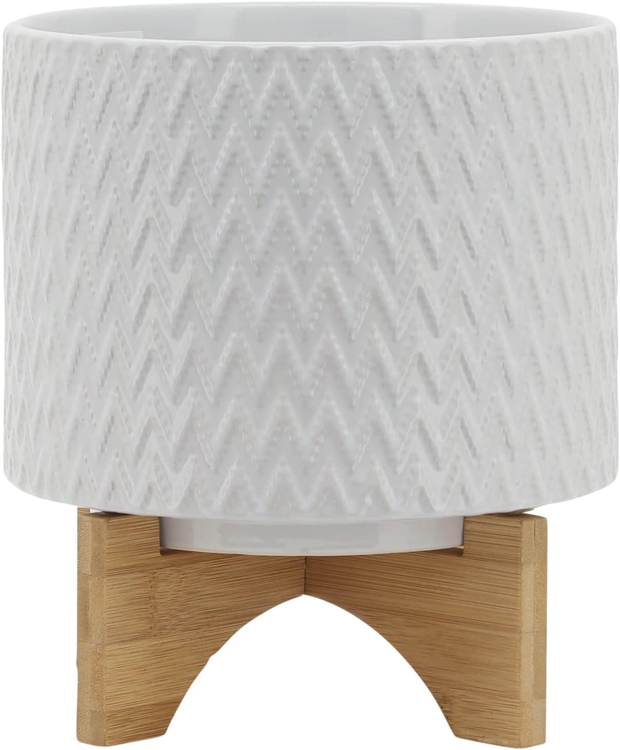 Sagebrook Home Ceramic Planter with Stand - Textured Stoneware Indoor & Outdoor Plant Holder - Modern Garden Decor for Home - 10" White