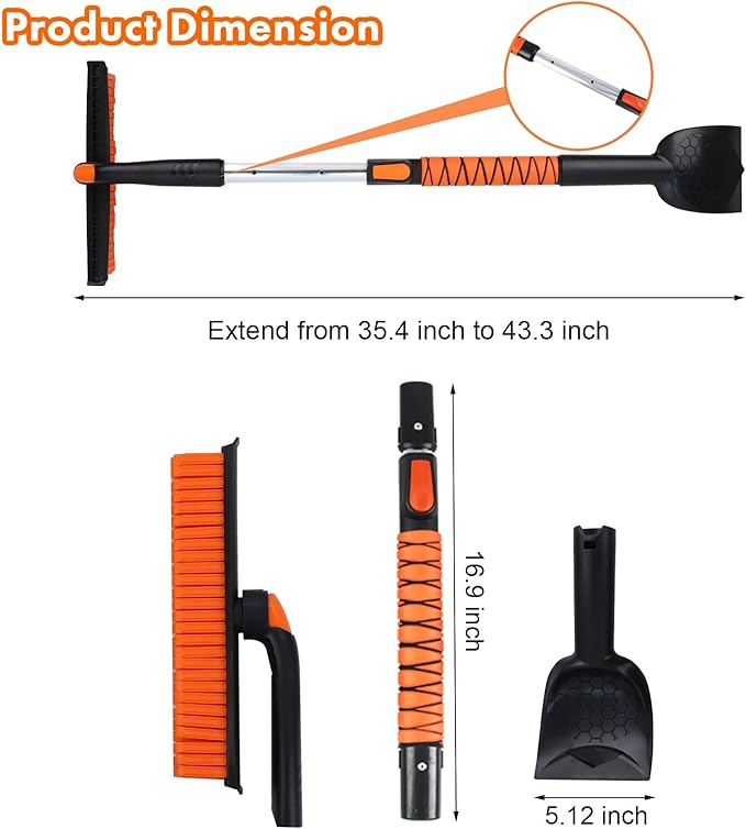 Eazy2hD 3 in 1 Silicone Snow Brush with Ice Scrapers, 39.37" Extendable Window Ice Removal with Squeegee for Windshield, 360° Pivoting Brush Head Cleaner Tool for Car, Truck, SUV