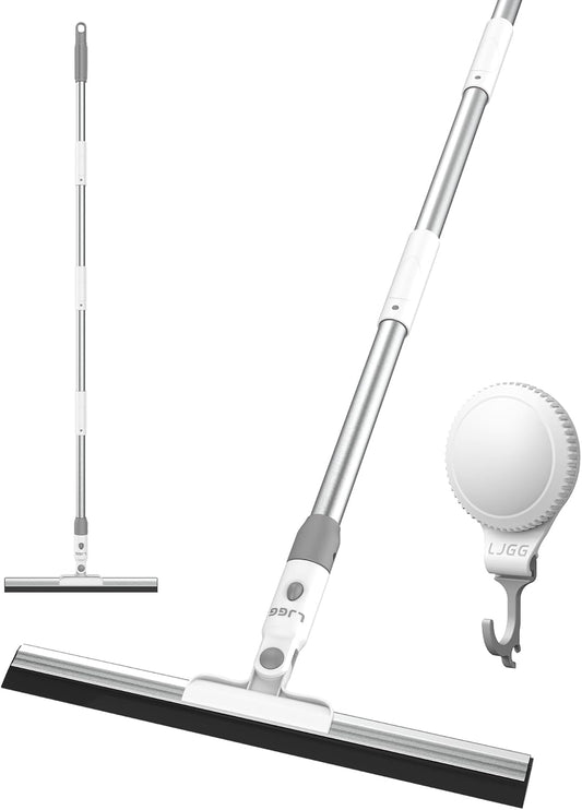 Squeegee Broom for Floor, 13.78" Rubber Squeegee with 51" Aluminum Alloy Pole for Bathroom Tile, Garage Concrete, Deck, Shower Glass, Window Cleaning, Squeegee Broom for Household Floor