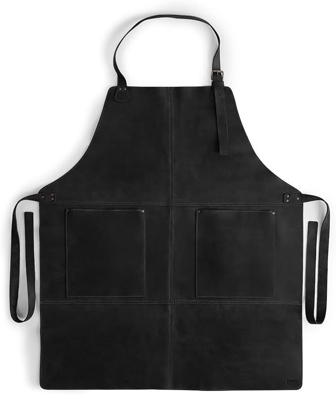 Hide & Drink, Rustic Apron with Large Pockets and Adjustable Straps, Full Grain Leather, Handmade