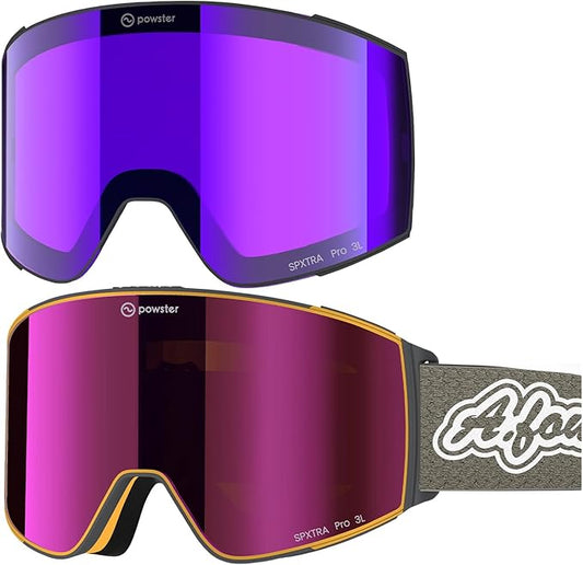 Powster Ski Goggles Snow OTG Snowboard Goggles Magnetic Interchangeable Lens Frameless UV Protection Anti-fog mobile Skating