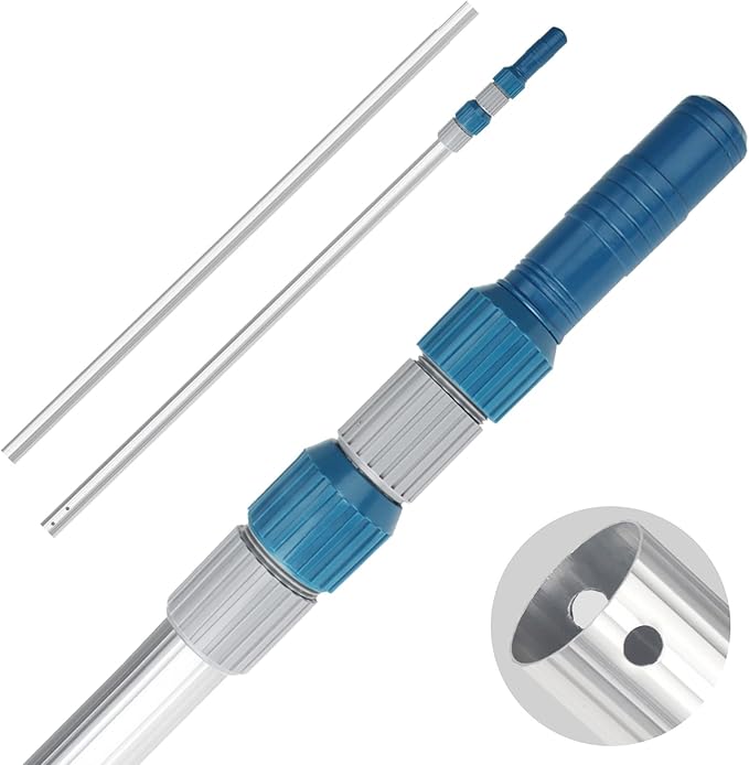 Professional 16 Foot Telescopic Aluminum Swimming Pool Pole - Attach Connect Skimmer Nets, Rakes, Brushes, Vacuum Heads Cleaning