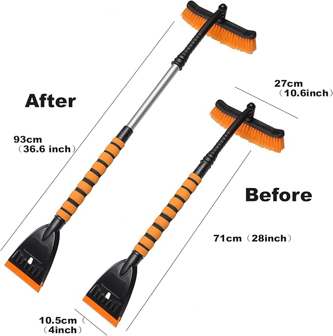Snow Brush and Ice Scrapers for Car Windshield, 360° Pivoting Brush Head Detachable Snow Scrapers with Ergonomic Foam Grip;36inch Extendable Snow Brushs for Car，SUV and truck,Orange,Car Accessories