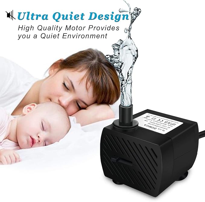 DOMICA (80GPH 4W) Mini Submersible Water Pump with 2.2FT Tube for Pond, Aquariums, Fish Tank, Hydroponics, Tabletop Fountain, Pet Fountain, Indoor or Outdoor Fountain Pump