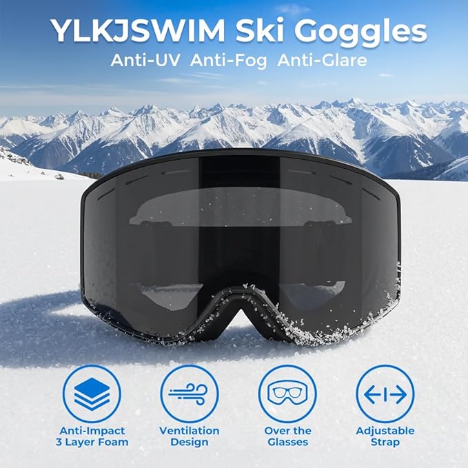 Ski Goggles for Men Women, OTG Snow Goggles, UV Protection Snowboard Goggles for Adult & Youth, Snowmobile, Sledding