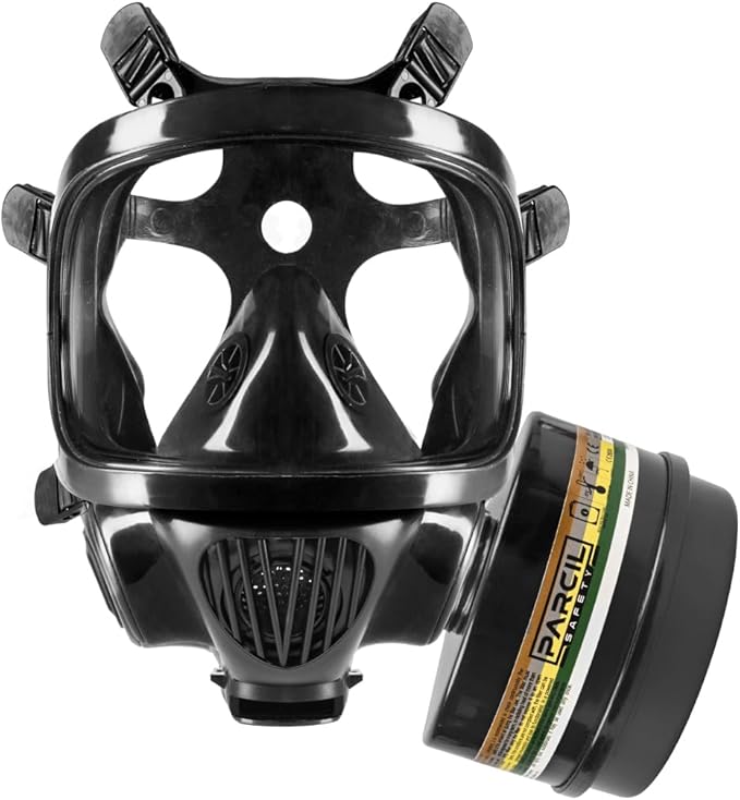 Parcil Distribution CS-100 Full-Face Respirator - Class 3 - Survival & Chemical Respirator Mask - 6-Point Harness & Dual 40mm NATO