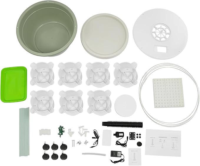 Hydroponic Growing Tower with Climbing Trellis, 30L Water Tank & Automatic Timer, Indoor Outdoor Vertical Garden System for Vegetables Herbs Strawberries (Light Green - 28 Holes)